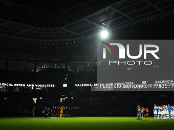 Both teams moment of silence prior to the LaLiga match between Real Sociedad and FC Barcelona at Reale Arena on November 10, 2024 in San Seb...