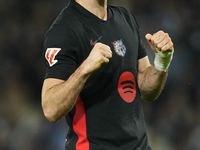 Robert Lewandowski centre-forward of Barcelona and Poland celebrates after scoring his sides first goal during the LaLiga match between Real...