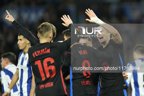 Robert Lewandowski centre-forward of Barcelona and Poland celebrates after scoring his sides first goal during the LaLiga match between Real...