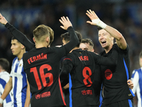 Robert Lewandowski centre-forward of Barcelona and Poland celebrates after scoring his sides first goal during the LaLiga match between Real...