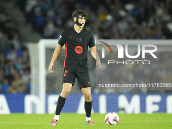 Pau Cubarsi centre-back of Barcelona and Spain during the LaLiga match between Real Sociedad and FC Barcelona at Reale Arena on November 10,...