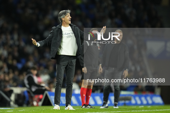 Imanol Alguacil head coach of Real Sociedad reacts during the LaLiga match between Real Sociedad and FC Barcelona at Reale Arena on November...