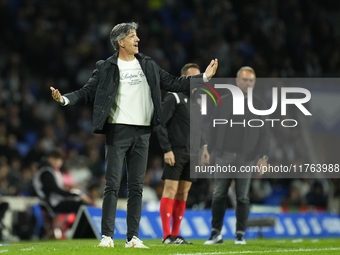 Imanol Alguacil head coach of Real Sociedad reacts during the LaLiga match between Real Sociedad and FC Barcelona at Reale Arena on November...