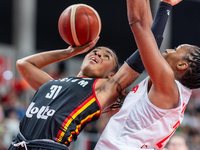 Maxuela Lisowa and Stephanie Mavunga in action during the FIBA 2025 European Women's Basketball Championship Qualifiers Group C match betwee...