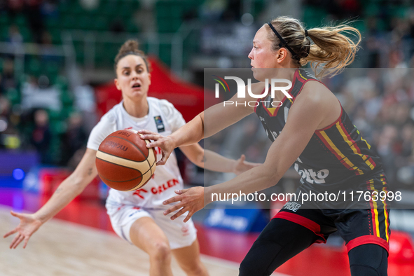 Julie Allemand in action during the FIBA 2025 European Women's Basketball Championship Qualifiers Group C match between Poland and Belgium a...