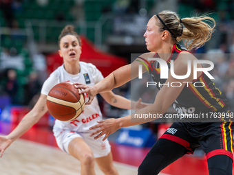 Julie Allemand in action during the FIBA 2025 European Women's Basketball Championship Qualifiers Group C match between Poland and Belgium a...