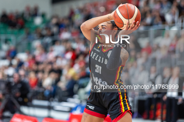 Maxuela Lisowa in action during the FIBA 2025 European Women's Basketball Championship Qualifiers Group C match between Poland and Belgium a...