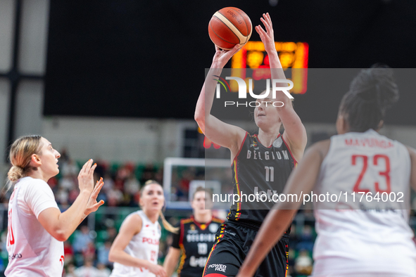 Emma Meesseman in action during the FIBA 2025 European Women's Basketball Championship Qualifiers Group C match between Poland and Belgium a...