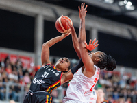 Maxuela Lisowa and Stephanie Mavunga in action during the FIBA 2025 European Women's Basketball Championship Qualifiers Group C match betwee...