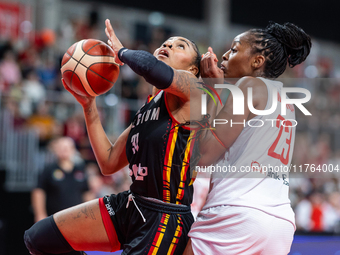 Maxuela Lisowa and Stephanie Mavunga in action during the FIBA 2025 European Women's Basketball Championship Qualifiers Group C match betwee...