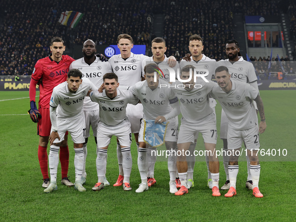 The Napoli team plays during the Serie A 2024-2025 match between Inter and Napoli in Milano, Italy, on November 10, 2024. 