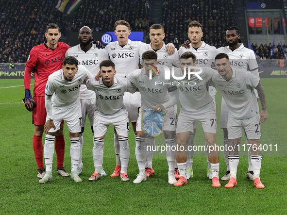 The Napoli team plays during the Serie A 2024-2025 match between Inter and Napoli in Milano, Italy, on November 10, 2024. 