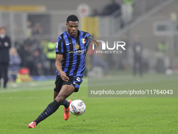 Denzel Dumfries participates in the Serie A 2024-2025 match between Inter and Napoli in Milano, Italy, on November 10, 2024. 