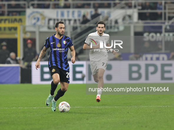 Hakan Calhanoglu participates in the Serie A 2024-2025 match between Inter and Napoli in Milano, Italy, on November 10, 2024. 