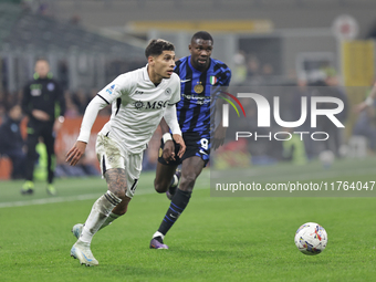 Mathias Olivera plays during the Serie A 2024-2025 match between Inter and Napoli in Milano, Italy, on November 10, 2024. (