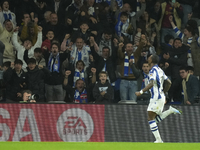 Sheraldo Becker centre-forward of Real Sociedad and Netherlands celebrates after scoring his sides first goal during the LaLiga match betwee...