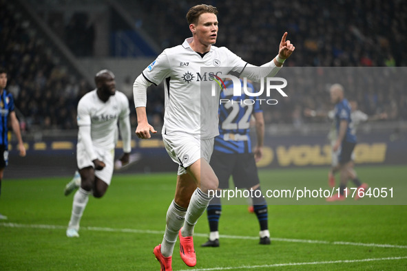 Lautaro Martinez of Inter FC celebrates after a goal during the Italian Serie A football match between Inter FC and SSC Napoli at Giuseppe M...