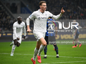 Lautaro Martinez of Inter FC celebrates after a goal during the Italian Serie A football match between Inter FC and SSC Napoli at Giuseppe M...