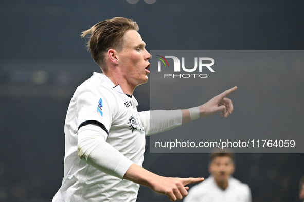 Lautaro Martinez of Inter FC celebrates after a goal during the Italian Serie A football match between Inter FC and SSC Napoli at Giuseppe M...