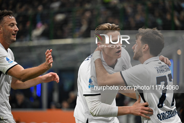 Lautaro Martinez of Inter FC celebrates after a goal during the Italian Serie A football match between Inter FC and SSC Napoli at Giuseppe M...