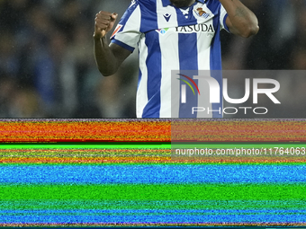 Sheraldo Becker centre-forward of Real Sociedad and Netherlands celebrates after scoring his sides first goal during the LaLiga match betwee...