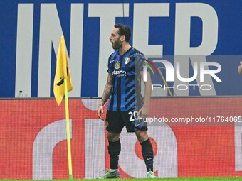 Hakan Calhanoglu of Inter FC celebrates after a goal during the Italian Serie A football match between Inter FC and SSC Napoli at Giuseppe M...