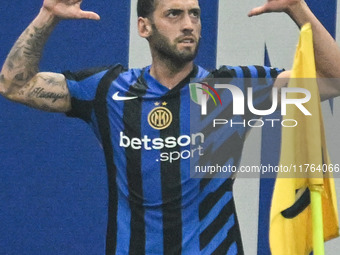 Hakan Calhanoglu of Inter FC celebrates after a goal during the Italian Serie A football match between Inter FC and SSC Napoli at Giuseppe M...