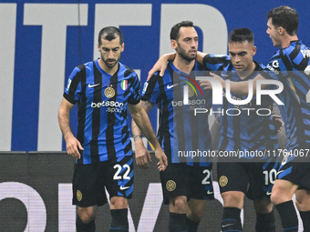 Hakan Calhanoglu of Inter FC celebrates after a goal during the Italian Serie A football match between Inter FC and SSC Napoli at Giuseppe M...