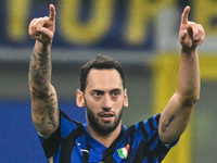 Hakan Calhanoglu of Inter FC celebrates after a goal during the Italian Serie A football match between Inter FC and SSC Napoli at Giuseppe M...