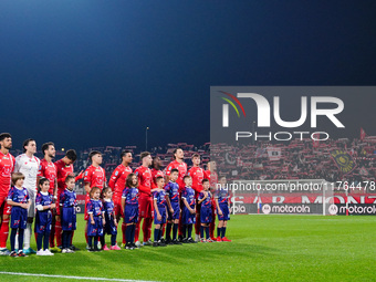 The AC Monza lineup during the Italian championship Serie A football match between AC Monza and SS Lazio in Monza, Italy, on November 10, 20...