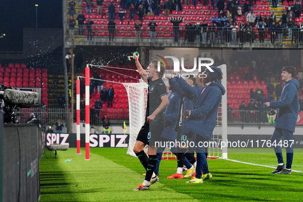 The team (SS Lazio) celebrates the win during the Italian championship Serie A football match between AC Monza and SS Lazio in Monza, Italy,...