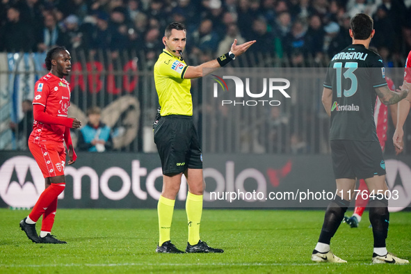 Andrea Colombo (Referee) officiates the Italian championship Serie A football match between AC Monza and SS Lazio at U-Power Stadium in Monz...