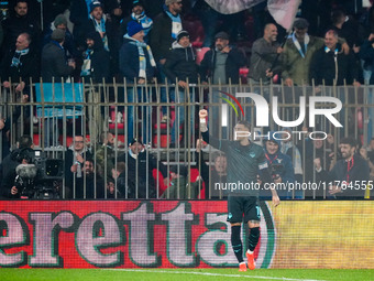 Mattia Zaccagni (SS Lazio) celebrates the goal during the Italian championship Serie A football match between AC Monza and SS Lazio in Monza...