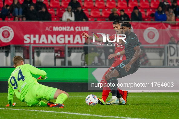 Dany Mota (AC Monza) and Nuno Tavares (SS Lazio) participate in the Italian championship Serie A football match between AC Monza and SS Lazi...