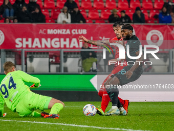 Dany Mota (AC Monza) and Nuno Tavares (SS Lazio) participate in the Italian championship Serie A football match between AC Monza and SS Lazi...