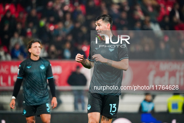 Alessio Romagnoli (SS Lazio) participates in the Italian championship Serie A football match between AC Monza and SS Lazio at U-Power Stadiu...