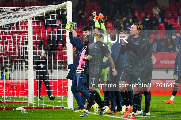 The team (SS Lazio) celebrates the win during the Italian championship Serie A football match between AC Monza and SS Lazio in Monza, Italy,...