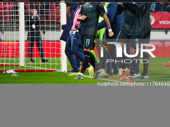 The team (SS Lazio) celebrates the win during the Italian championship Serie A football match between AC Monza and SS Lazio in Monza, Italy,...