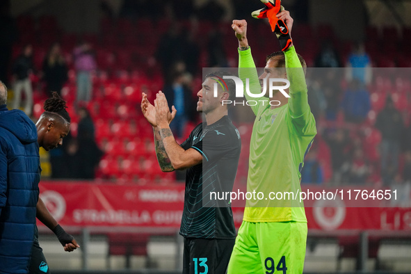 Alessio Romagnoli (SS Lazio) and Ivan Provedel (SS Lazio) celebrate the win during the Italian championship Serie A football match between A...