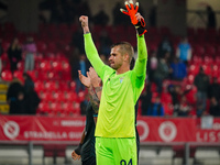 Ivan Provedel (SS Lazio) celebrates the win during the Italian championship Serie A football match between AC Monza and SS Lazio in Monza, I...