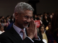 India's external affairs minister Subrahmanyam Jaishankar reacts during an event in Mumbai, India, on November 10, 2024. (