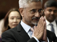 India's external affairs minister Subrahmanyam Jaishankar reacts during an event in Mumbai, India, on November 10, 2024. (