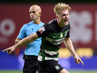 Conrad Harder of Sporting CP celebrates after he scores his team's third goal during the Liga Portugal Betclic match between SC Braga and Sp...