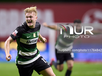 Conrad Harder of Sporting CP celebrates after he scores his team's third goal during the Liga Portugal Betclic match between SC Braga and Sp...