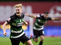 Conrad Harder of Sporting CP celebrates after he scores his team's third goal during the Liga Portugal Betclic match between SC Braga and Sp...