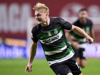 Conrad Harder of Sporting CP celebrates after he scores his team's third goal during the Liga Portugal Betclic match between SC Braga and Sp...