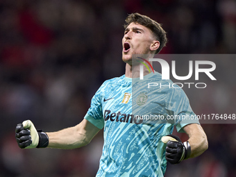 Franco Israel of Sporting CP celebrates after Conrad Harder (not in frame) scores their side's fourth goal during the Liga Portugal Betclic...