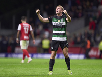 Conrad Harder of Sporting CP celebrates after scoring his team's fourth goal during the Liga Portugal Betclic match between SC Braga and Spo...