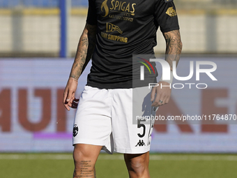 Salvatore Esposito of Spezia Calcio warms up before the Serie B match between SS Juve Stabia and Spezia Calcio at Stadio Romeo Menti Castell...