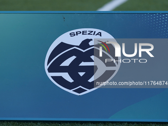 Close up of the Spezia Calcio logo during the Serie B match between SS Juve Stabia and Spezia Calcio at Stadio Romeo Menti Castellammare Di...